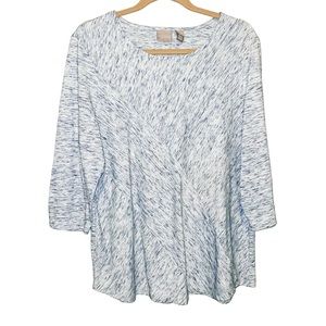 Chico’s Space Dye Asymmetrical Design Three Quarter Sleeve Top